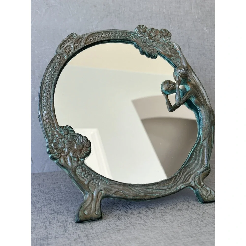 Art Nouveau Tabletop Mirror Woman figure vintage Art Deco